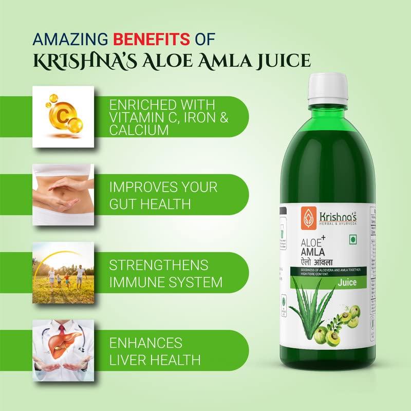 KRISHNA'S HERBAL & AYURVEDA Krishna\'s Aloe Vera Amla Mix Juice - 1000 ml | A Perfect Mix for Healthy Skin