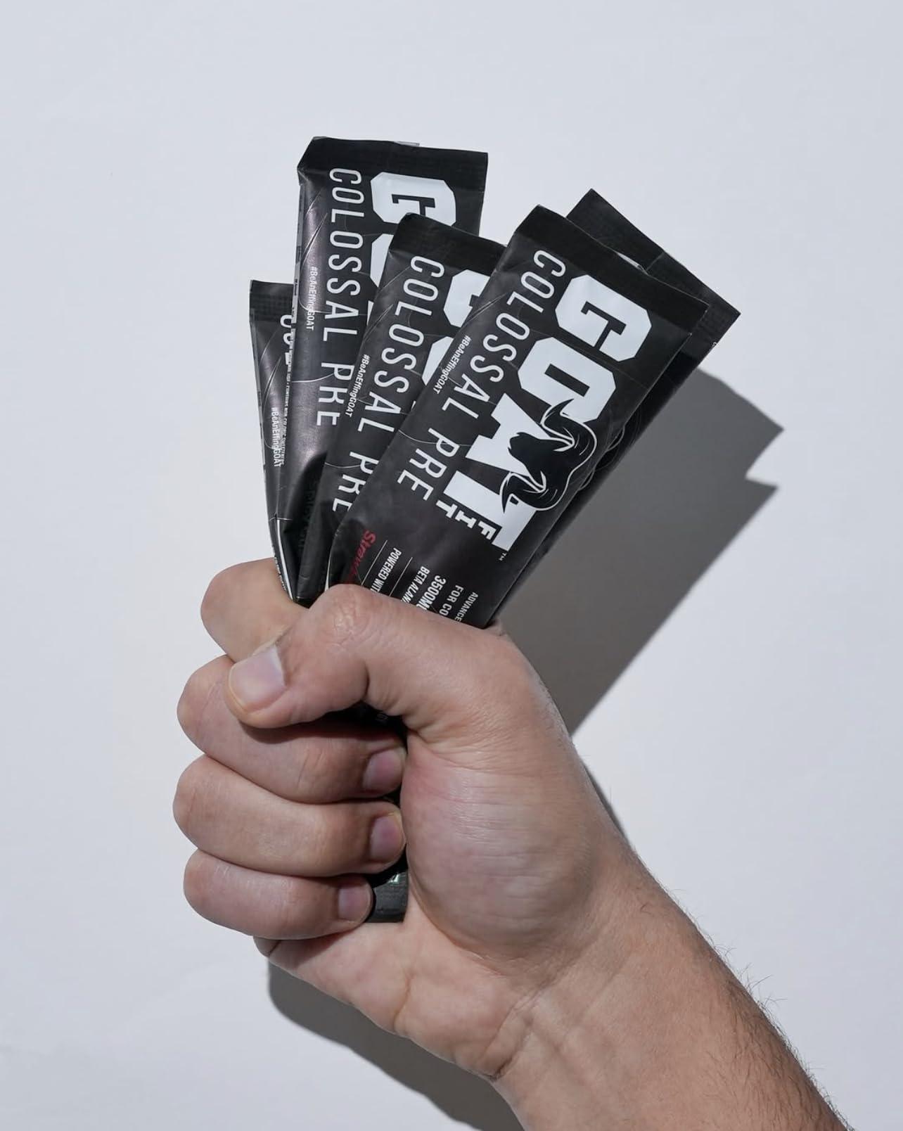 G.O.A.T Fit G.O.A.T Fit Colossal Pre | PreWorkout Powder (Strawberry Kiwi, 12gm - Single Serving) 200mg Caffeine 3.5g Beta-Alanine 3g Citrulline 1.5g Arginine 1g Creatine with Himalayan Pink Salt