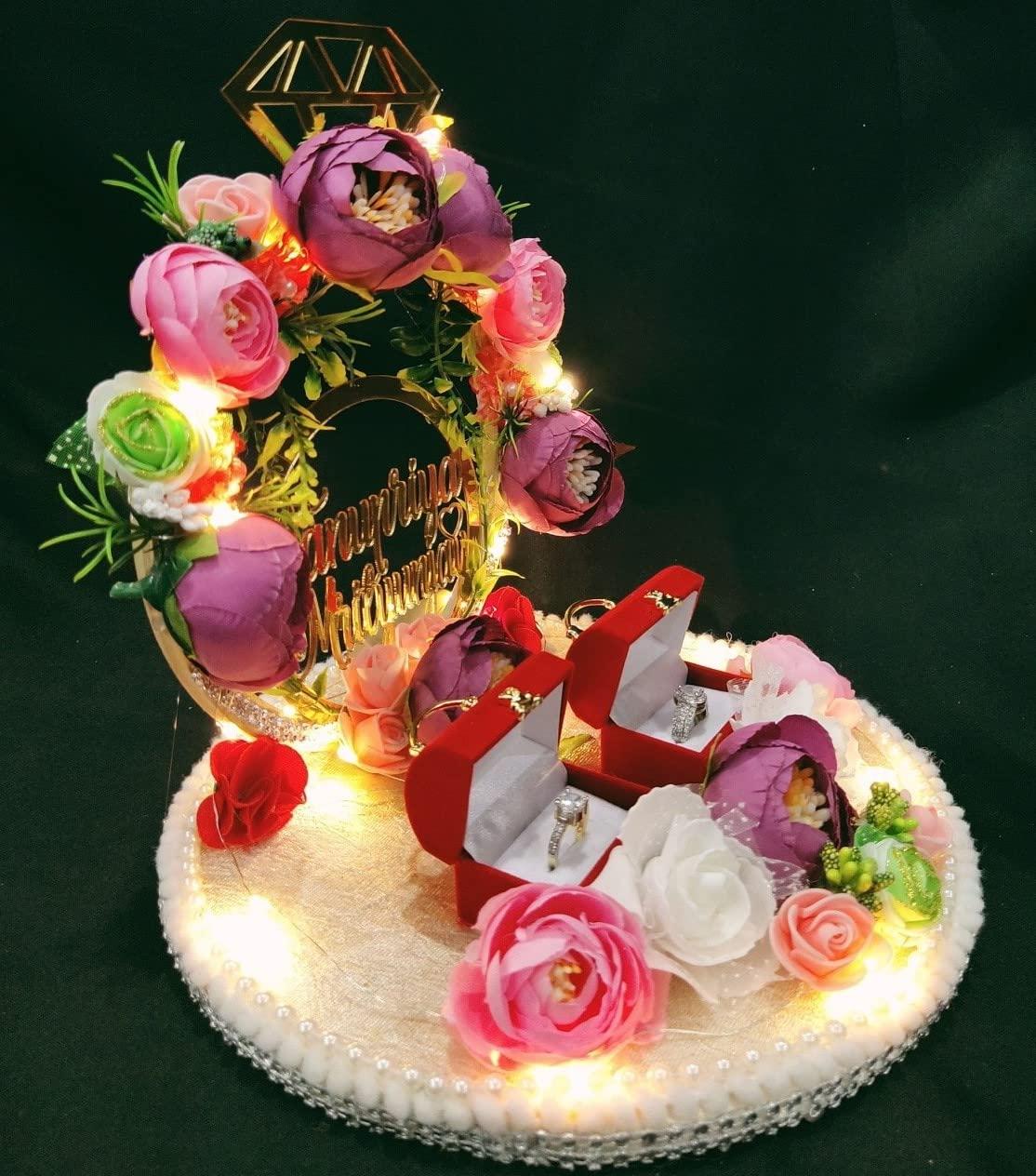 Unique Palette Unique Palette Engagement Ring Tray with Name | Ring Ceremony Decorative Thali | Ring Ceremony Ring Platter/Ring Ceremony Ring Plate