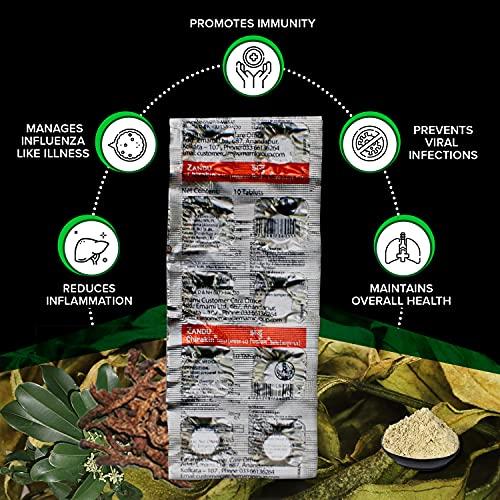 Zandu Zandu Chirakin Tablets (Ayush 64), Protection from Infections and Antiviral Properties, Helps in Managing & Building Overall Immunity, Health & Wellness - (Pack of 10 Tablets x 12 Strips)