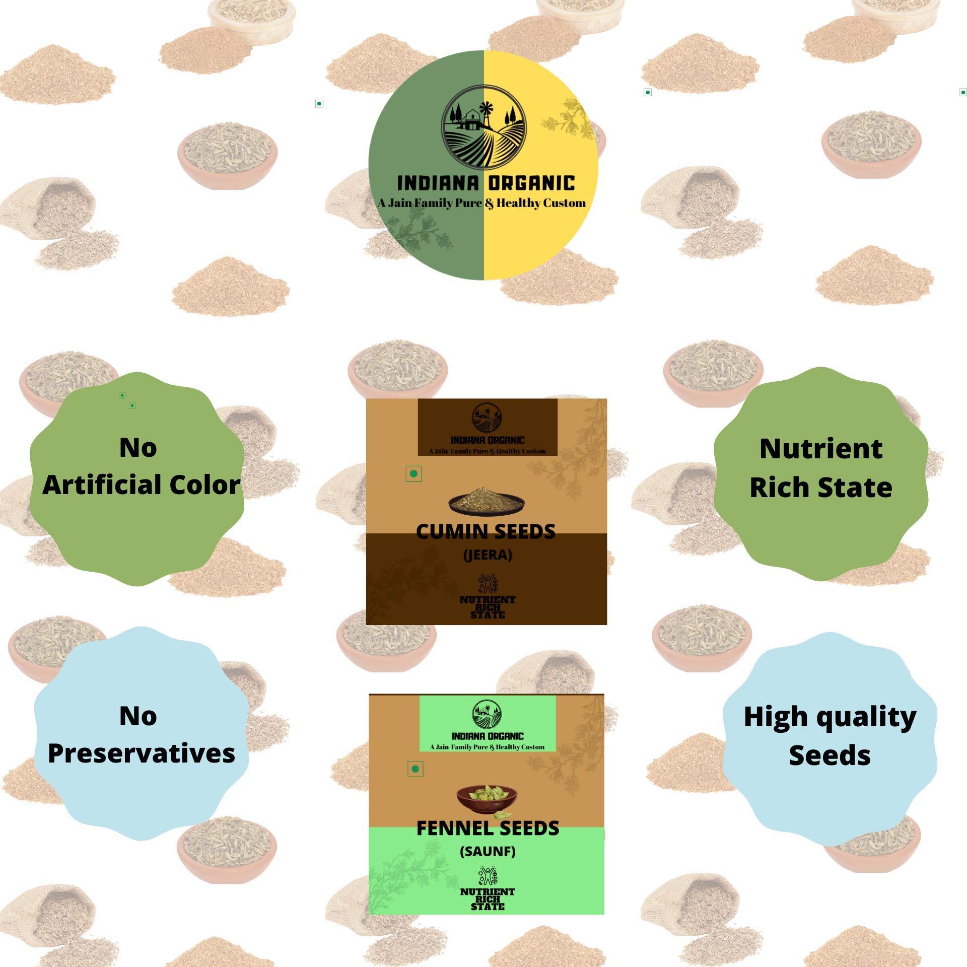 INDIANA ORGANIC Indiana Organic Combo, Cumin Seeds (Jeera) - 200 Gram, Fennel Seeds (Saunf) - 200 Gram Each