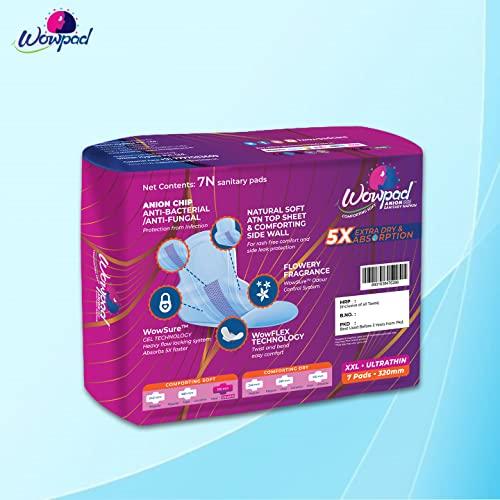 Wowpad Wowpad Ultrathin Comfortable Soft and Clean Sanitary Napkin Pads for Women with Anion Chip, XXL 28 Napkins,Size 320 MM