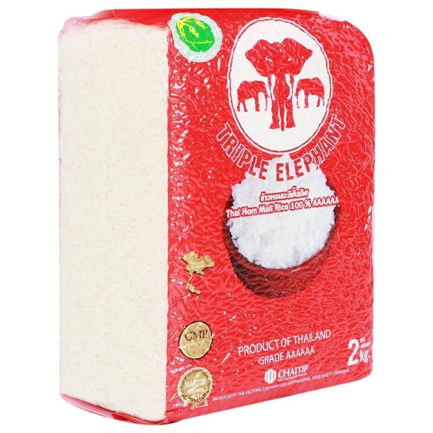 Triple Elephant Triple Elephant Thai Hom Mali Jasmine Rice Grade AAAAAA Vacuum Packed, 70.55 oz / 4.4 lbs / 2 kg