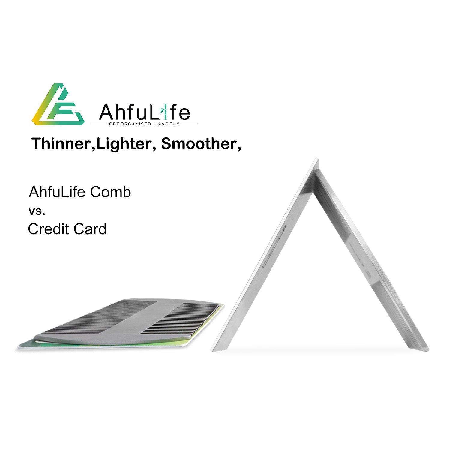 AhfuLife Stainless Steel Metal Hair&Beard Comb - Anti-Static Dual Action Beard Comb - Credit Card Size Comb Perfect for Wallet and Pocket - Presented in Gift Box (Stainless Steel Comb (2pcs))