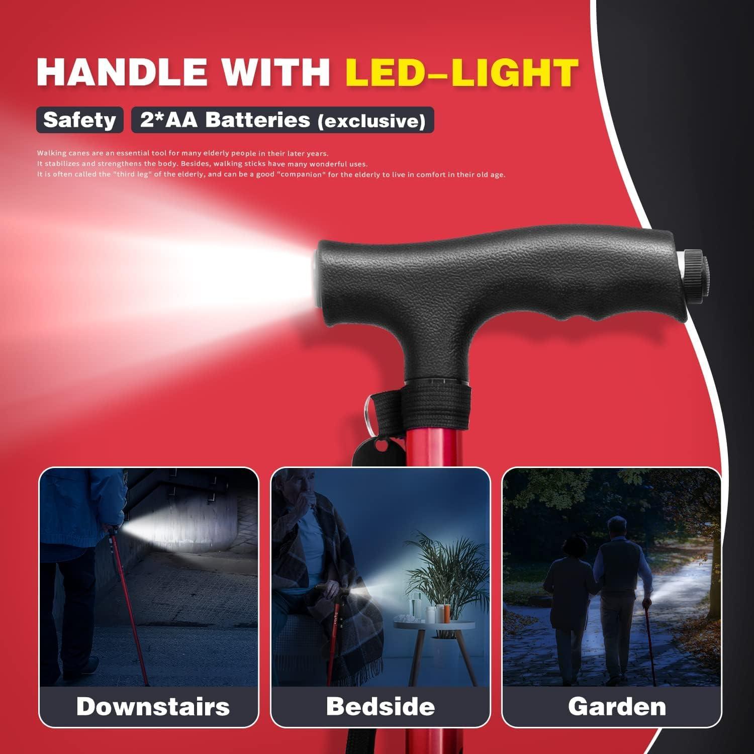 MCP MCP Halo-01 Series Big Shoe Quadripod Walking Cane for Old People with LED Light for Men & Women, Aluminum Walking Stick for Seniors & Adults, Hand Stick for Walking (Wine)