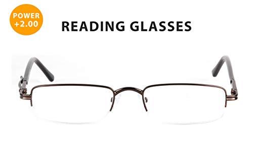 IMPULSE IMPULSE Metal Half Rim Near Vision Reading Glasses For Men and Women (+2.00, Brown)