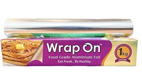 Wrap On Wrap On Aluminium foil 1kg roll Thick 18 Micron for Food Packing | foil Paper for Food wrap | Silver foil for Kitchen roll for roti | Parchment & Wrapping Paper (1kg net Heavy Duty foil)