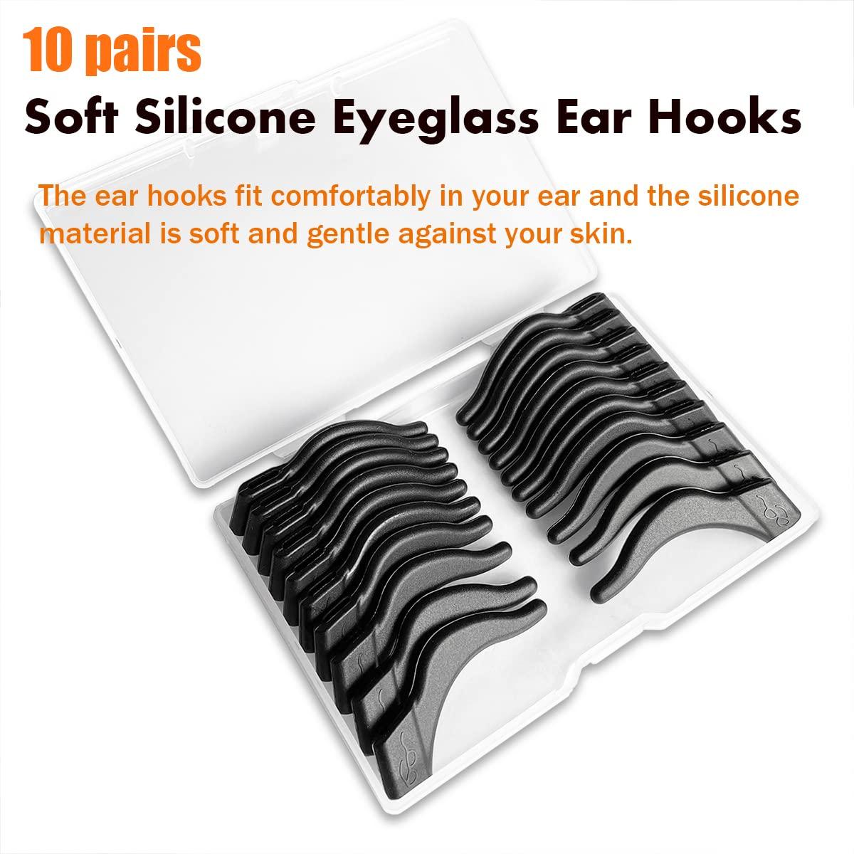 PTSLKHN PTSLKHN Soft Silicone Eyeglass Ear Grips, 10 Pairs of Non-Slip Eyeglasses Ear Grips for Glasses, Sunglasses, Reading Glasses (Black), 42*11mm