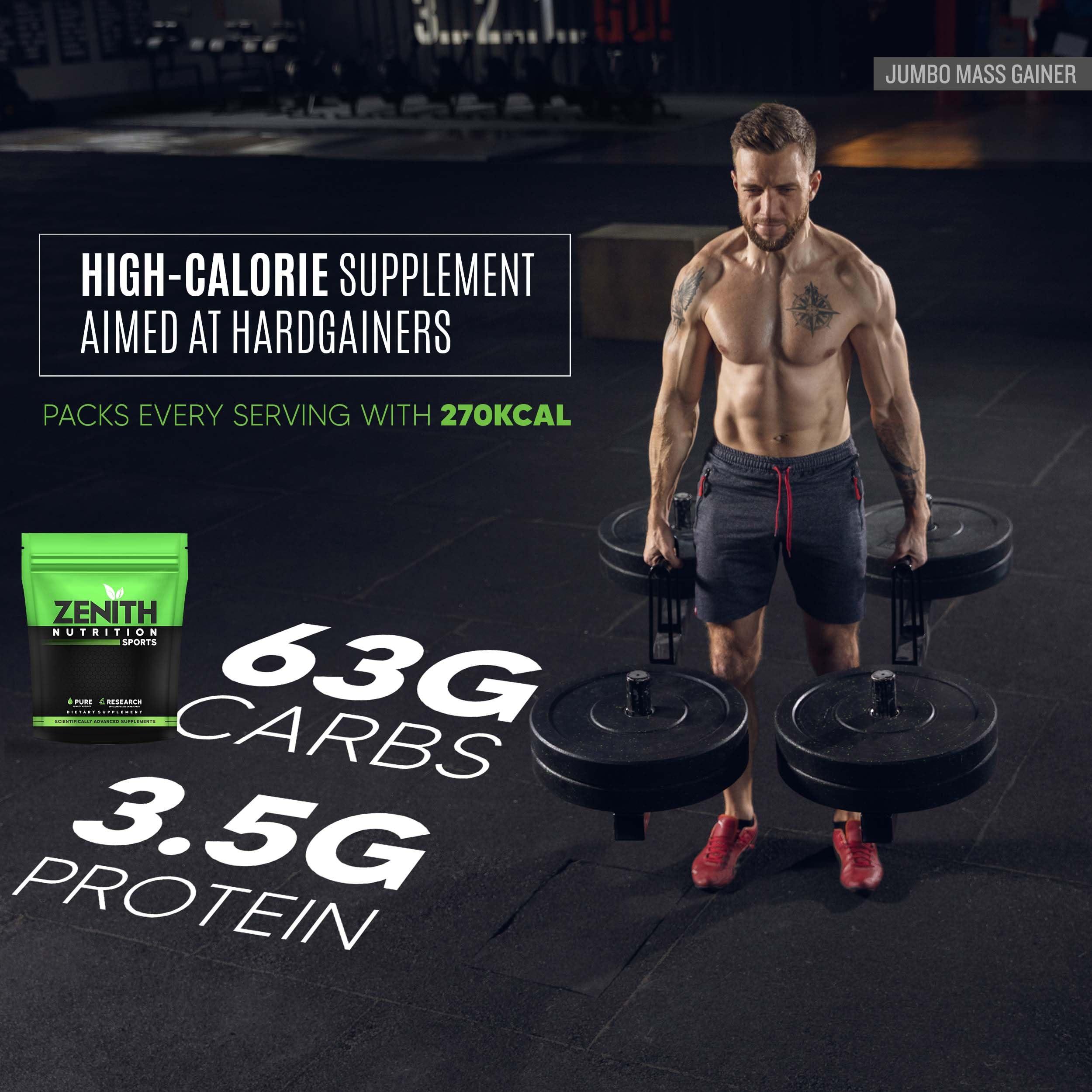 Zenith Nutrition Zenith Sports Jumbo Mass Gainer 1kg | Promotes Muscle Strength | 63g Carbs | 3.5g Protein | Double Rich Chocolate Flavor