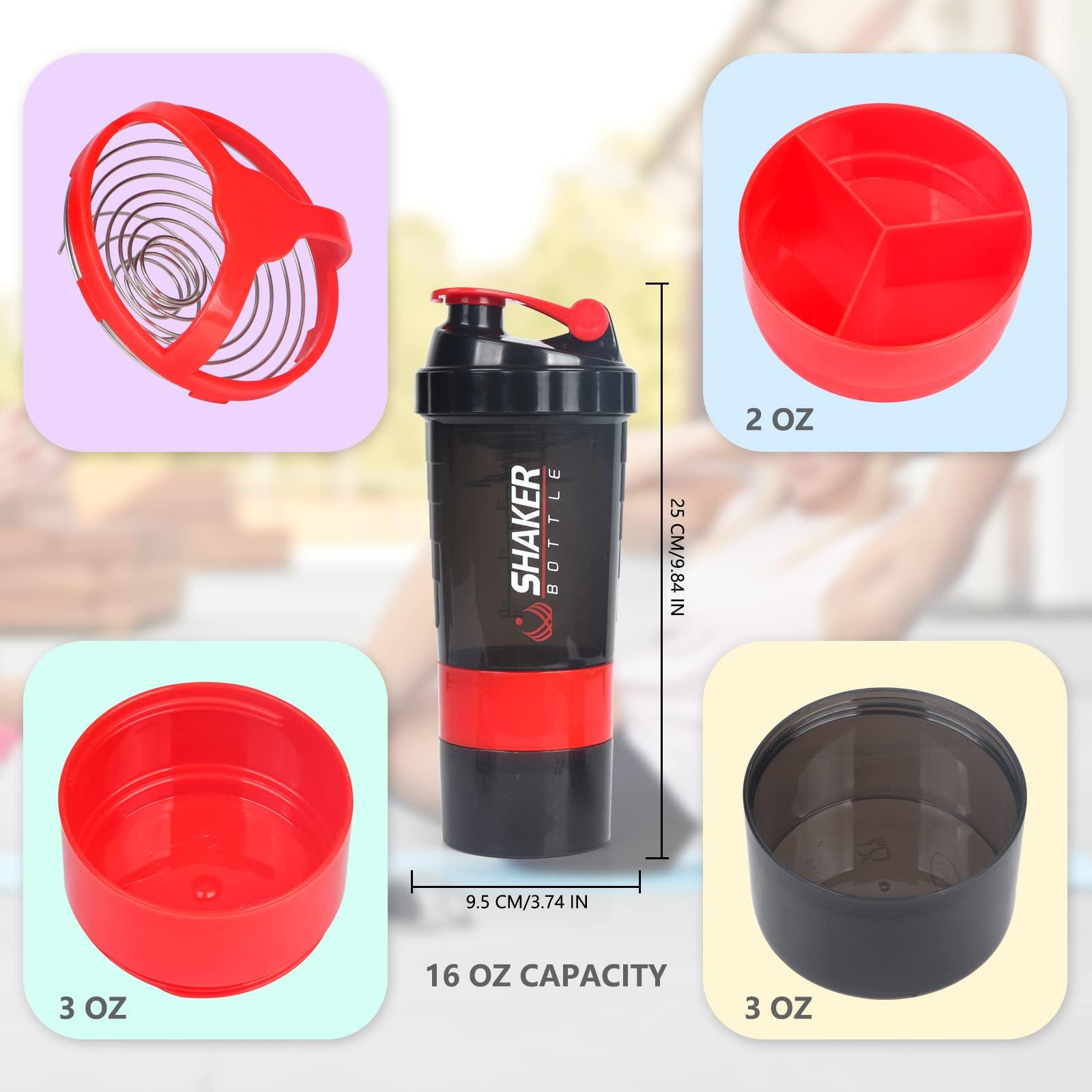 VECH VECH Shaker Bottle,16oz Shaker Cup,Protein Shaker Bottle with Storage & Shaker Ball,GYM Shaker Bottles for Protein Shakes,Sports Shake Mixer Bottle,100% Leak Proof,BPA Free,3 Layer (Red)