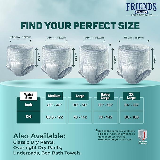 Generic Friends Premium Adult Diapers Pant Style - with odour lock and Anti-Bacterial Absorbent Core (L, 30)