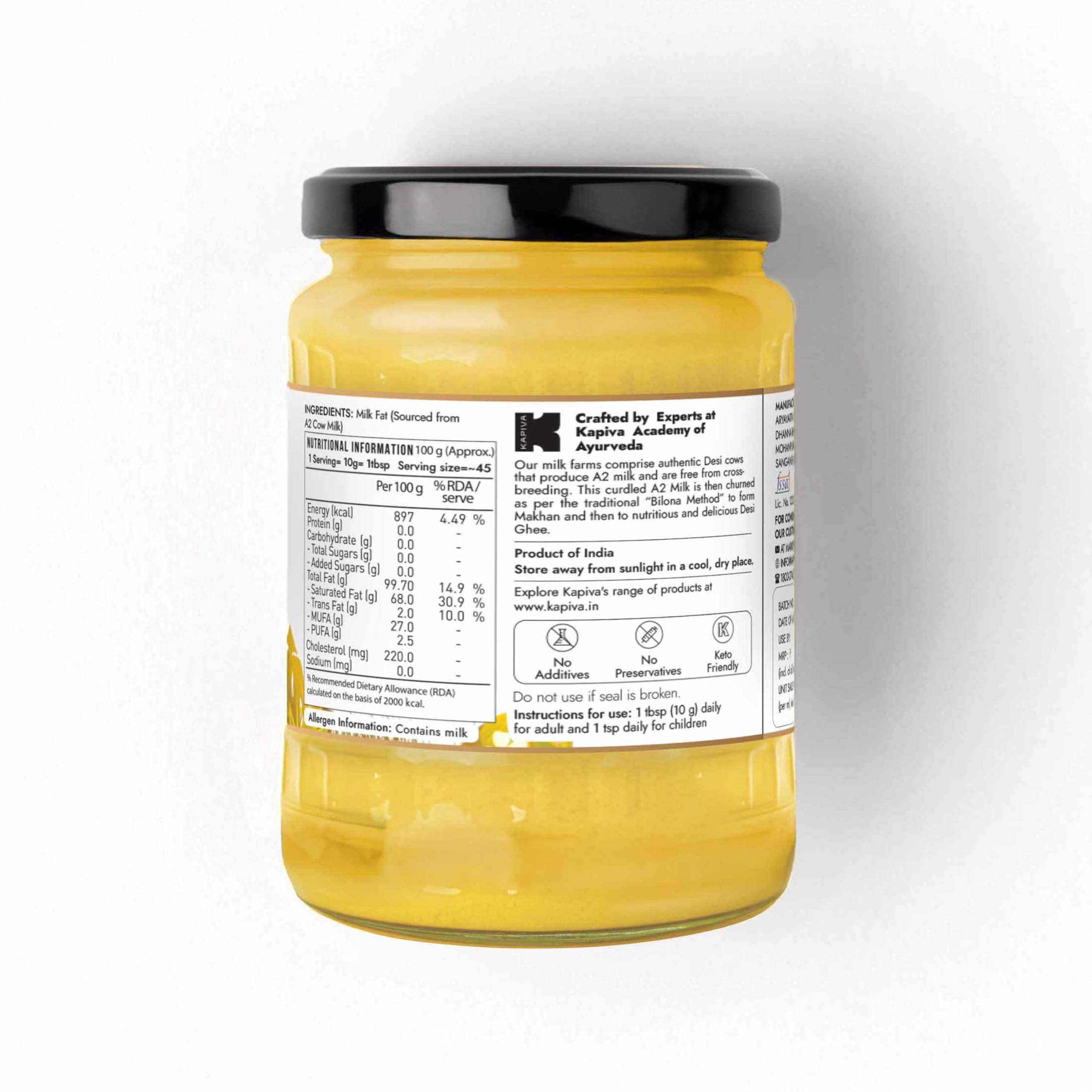 Kapiva Kapiva A2 Desi Cow Ghee 500ml | Bilona Method, Curd-Churned | Pure, Natural, Healthy | Grass-fed Cultured Ghee - Super Saver Pack of 2