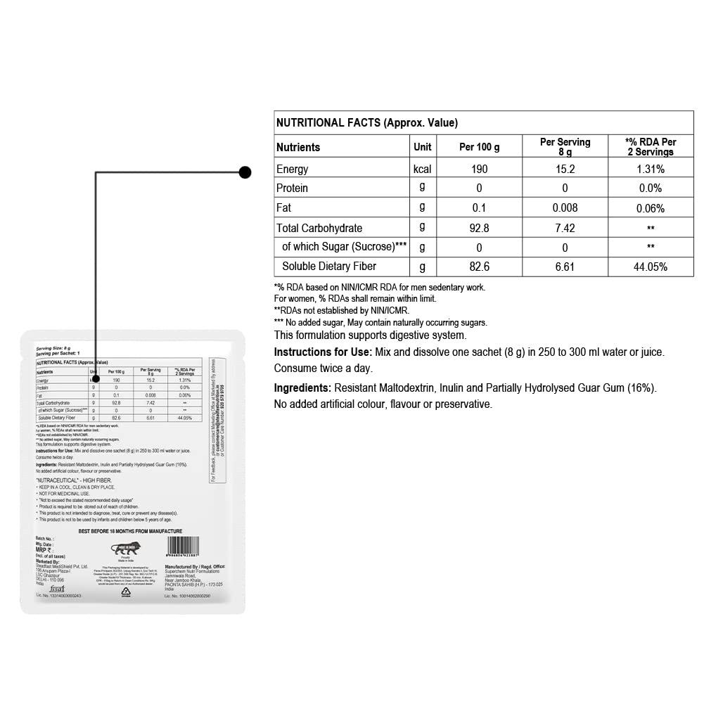 Steadfast Nutrition Steadfast Nutrition Tri Fibre | Clear Soluble Fiber Supplement for Healthy Gut & constipation relief | Gluten Free | Prebiotics | Unflavoured | 240g (Pack of 30 Sachets)