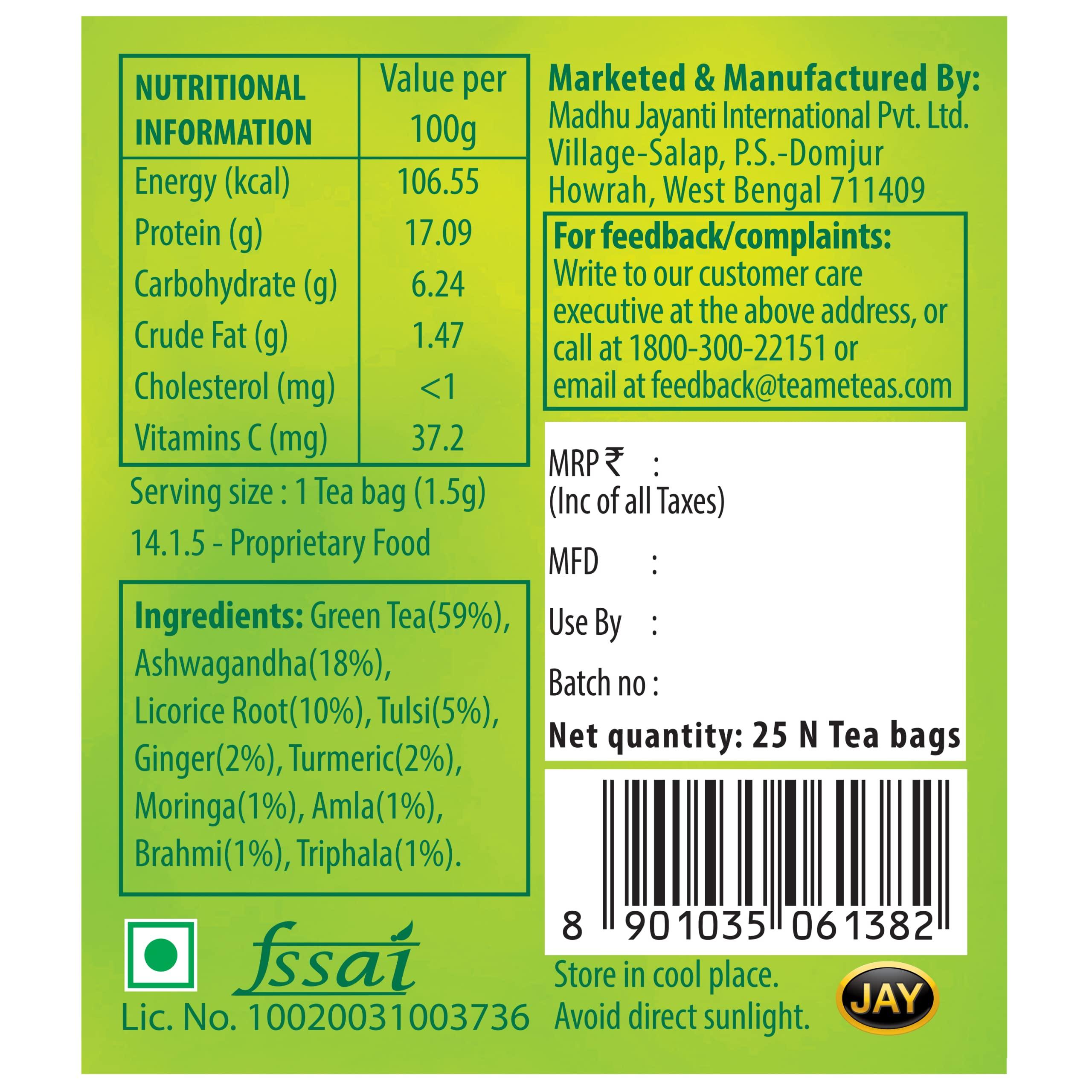 TE-A-ME TE-A-ME Ashwagandha Herbal Green Tea - 25 Tea Bags | Herbal Green Tea | Goodness of 10 Natural Ingredients