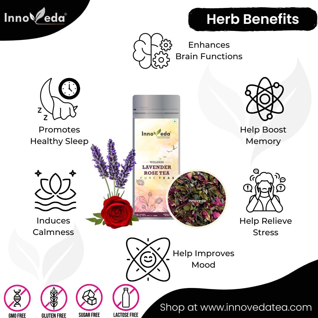INNOVEDA Innoveda Lavendar Rose Tea Soothes Mind Boosts Sleep 50 Tea Cups