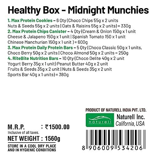 RiteBite Max Protein RiteBite Max Protein - Snack Box| Gifts | Diwali Gift Hamper | For Family |Friend | Corporate ( Midnight Munchies - Assorted Gifting Combo Pack – 4 Chips Canister + 6 Cookies + 5 Protein Bar + 10 Nutr