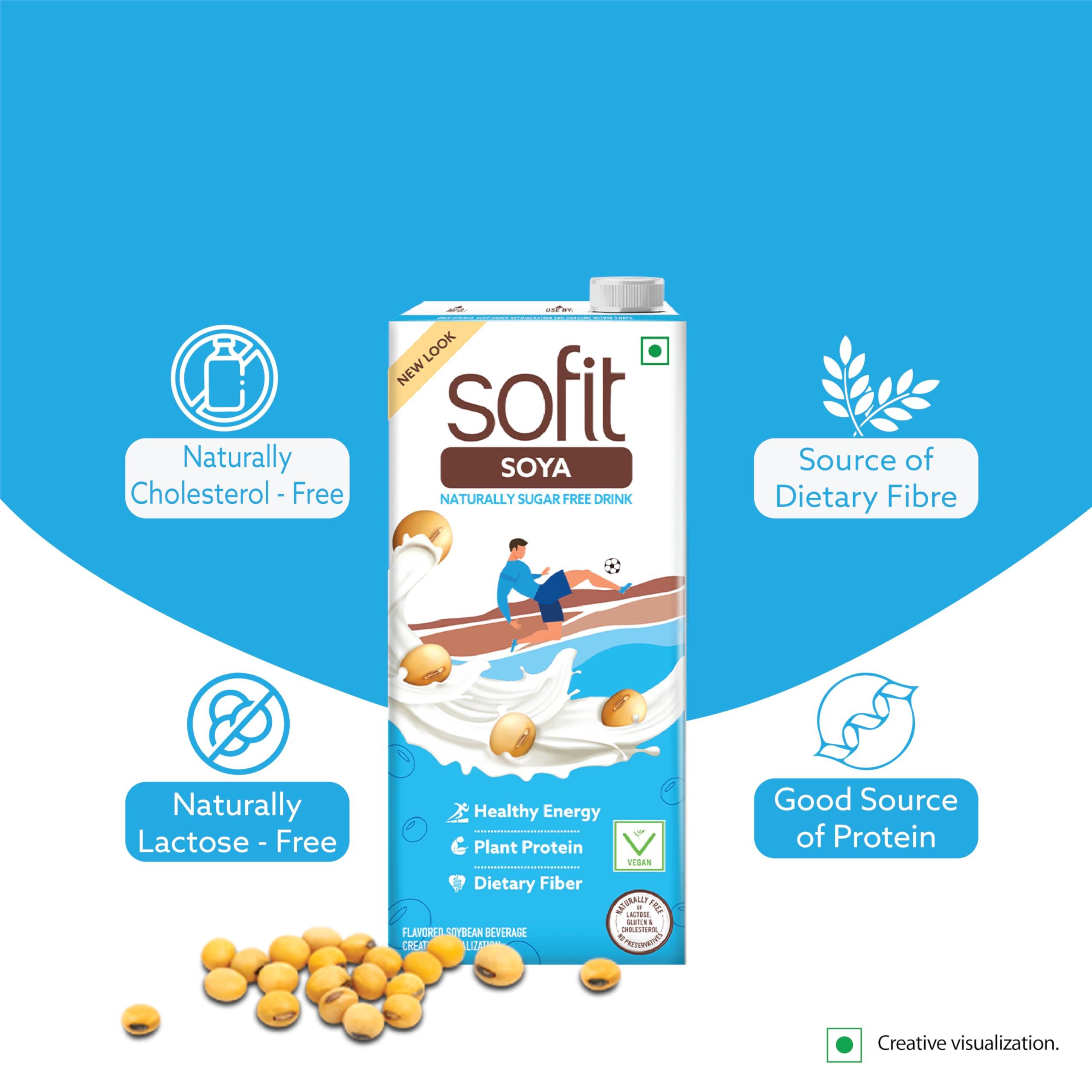 SOFIT Sofit Soya Drink Naturally Sugar Free, 1000ml - Pack of 3 (3 x 1000ml)| Vegan Drink |Enriched with plant protein, dietary fibers, vitamins and calcium | Lactose Free | Gluten Free | Preservatives Free