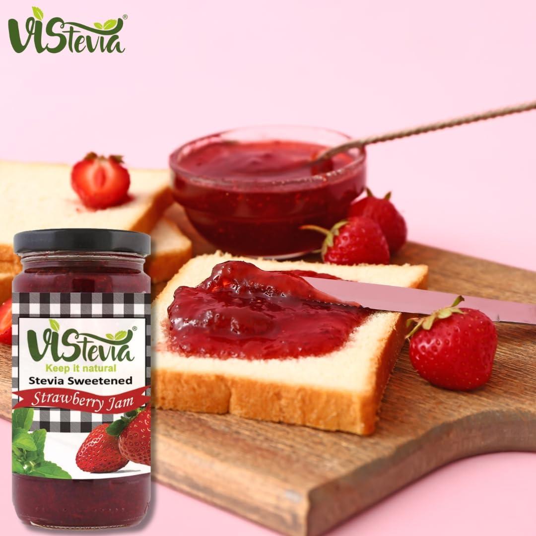 VISTEVIA Vistevia Sugar Free Mixed Fruit Jam & Strawberry Jam, Diabetic and Keto Friendly - Sweetened Naturally with Stevia, More Than 60% Fruit Content - Tastes Delicious - Pack of 2 (400 * 2 GM)