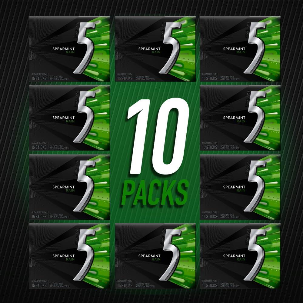 Five 5 5 GUM Five 5 Focus Sugar Free Gum Spearmint 15 Piece Pack (Pack Of 10) Spearmint/10 Count