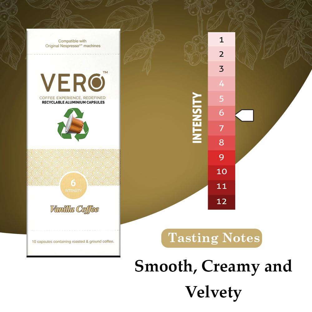 VERO VERO \"Vanilla Coffee Capsules\", Intensity 6 of 12, Original Nespresso Compatible Coffee Pods, Medium Roast, Pack of 10 Pods, Made in U. K.