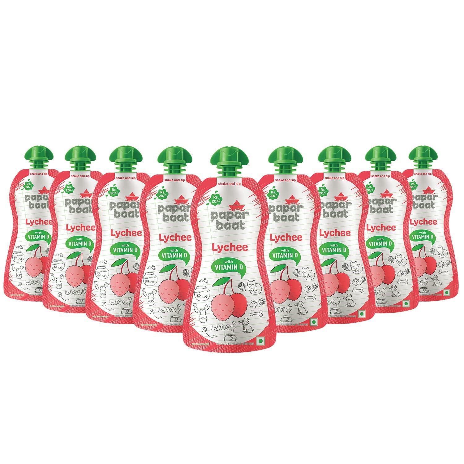 Paper Boat Paper Boat Lychee Juice, Litchi Jelly Drink Enriched with Vitamin D, No Added Preservatives and Colours (Pack of 9, 150ml each), Pink