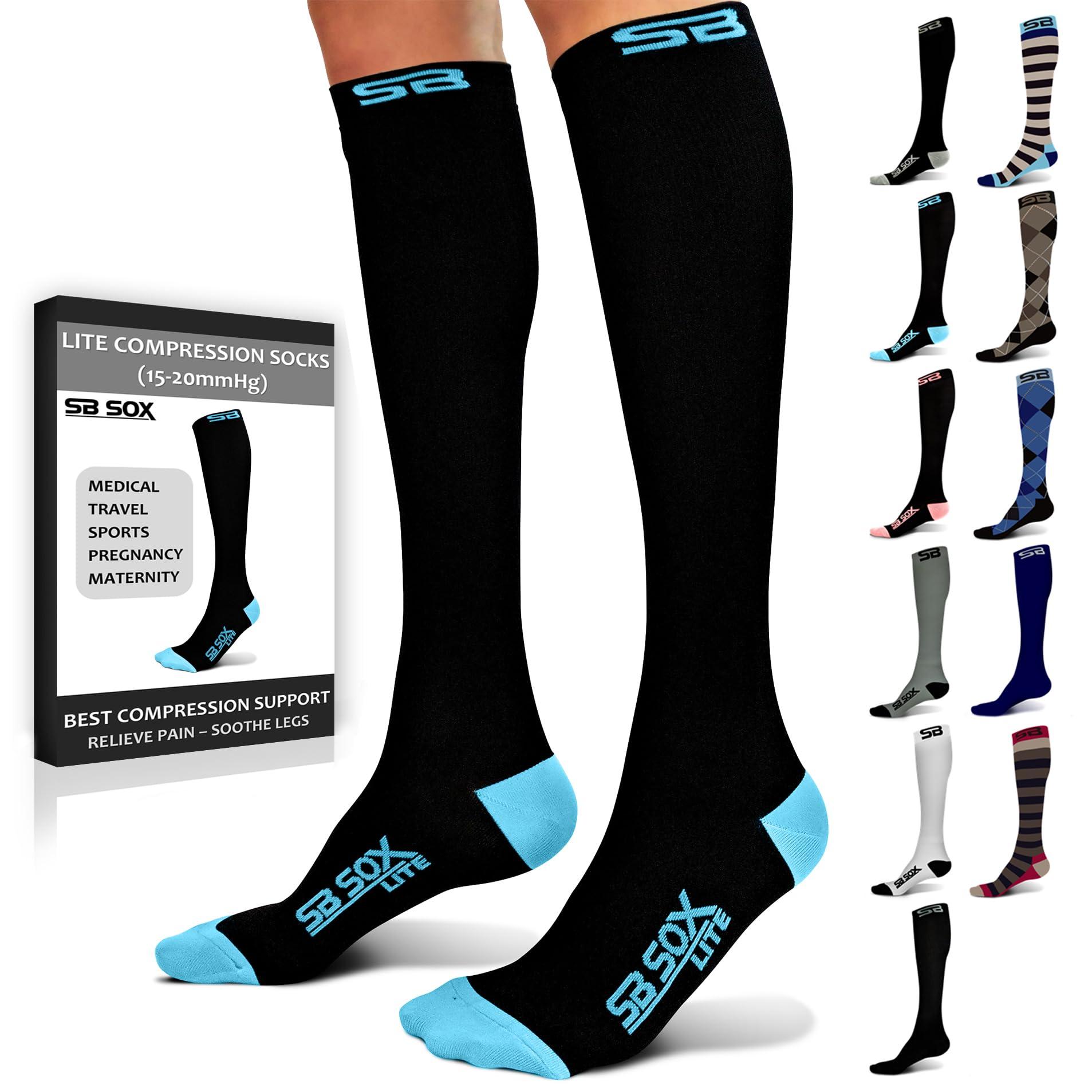 SB SOX SB SOX Lite Compression Socks (15-20mmHg) for Men & Women - Best Stockings for Running, Medical, Athletic, Edema, Diabetic, Varicose Veins, Travel, Pregnancy, Shin Splints, Nursing. (Black/Blue, S/M)