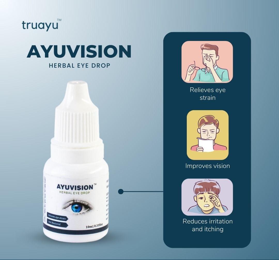 AYUVISION Ayuvision Herbal Eyedrops Relieves Eye Strain, Dryness, Redness & Itching |Cooling Daily-use Eyedrops with Goodness of Ayurvedic Herbs 10ml (Pack of 2)
