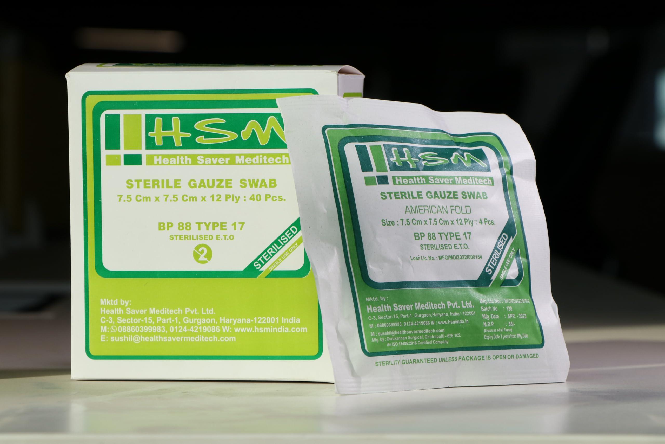 HEALTH SAVER MEDITECH Sterile Gauze Swab 10X10X12 ply | 10 Pack of 4 Pcs