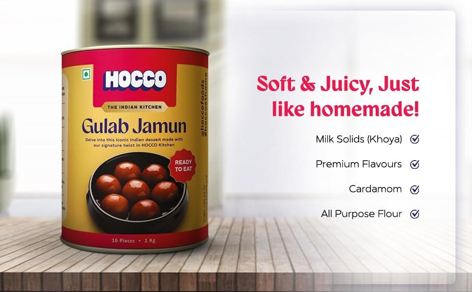 HOCCO HOCCO Ready To Eat Gulab jamun 1 kg | Soft & Delicious | Open & Eat | Pure Veg Sweets | for festival gifting occasions | Mouth-Watering Indian Mithai | No Added Colors, and Preservatives