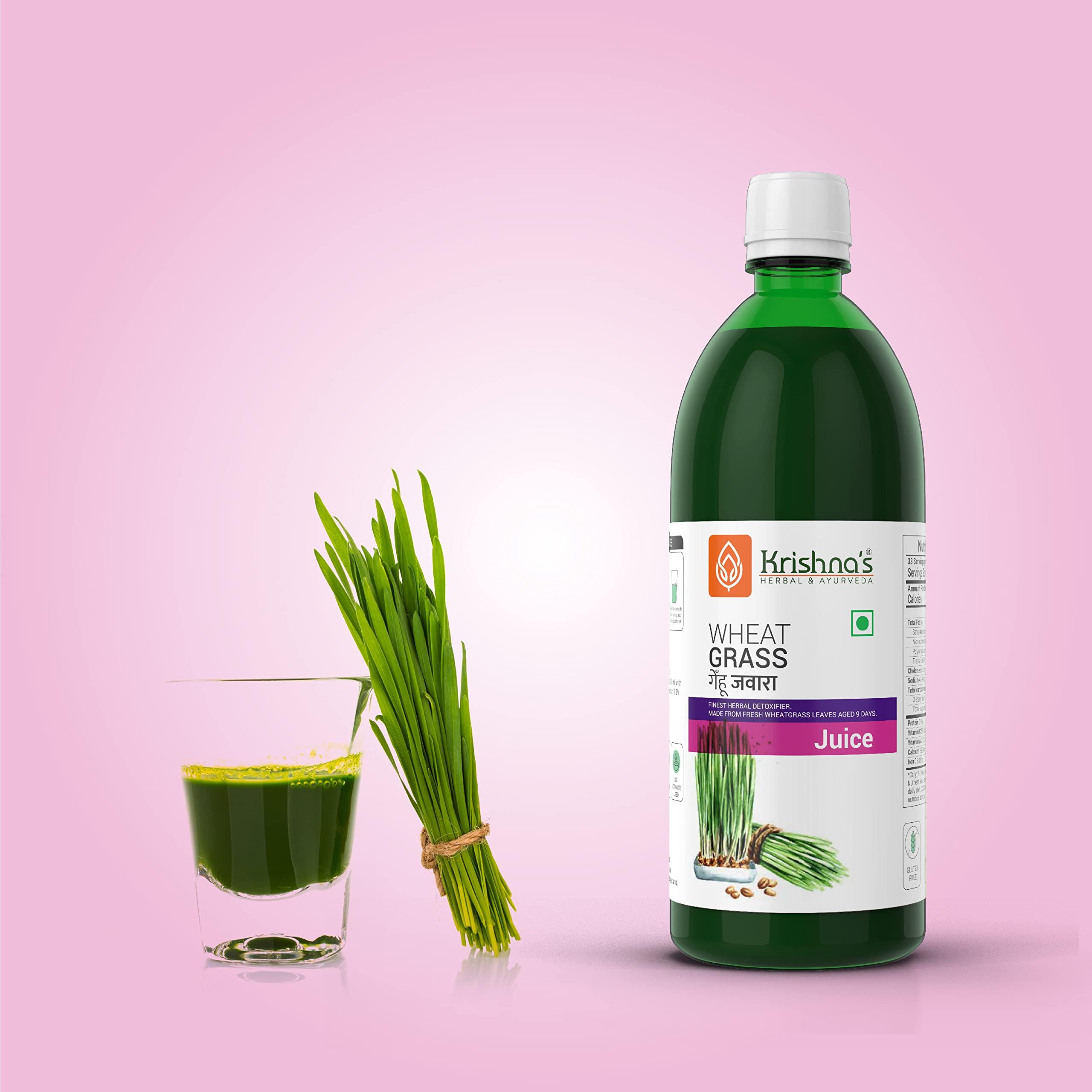 KRISHNA'S HERBAL & AYURVEDA Krishna's Wheatgrass Juice - 1000 ML | Wheat Grass juice 9th day picked wheatgrass leaves | Pure, Natural and Ayurvedic Juice