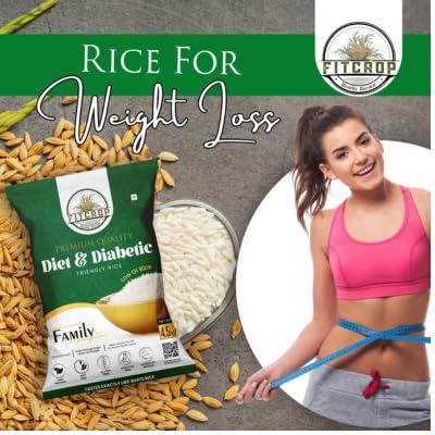 FITCROP Low GI Rice | Diabetic Friendly White Rice | US FDA Registered | Clinically Certified Low GI | Patented Technology | Natural & Pesticide Free | Dietician Recommended 4.5Kg (PACK OF 4) | Certified Organic & Naturally Gluten-Free
