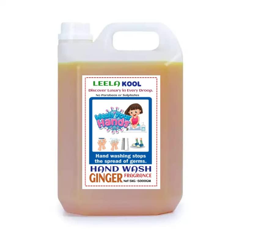 Leela Organic Leela kool GingerMoisturizing HandWash Soap with Extra Strong Germ Disinfectant Protection 5 Litre Refill | 5 L Handwash Pack (Ginger)