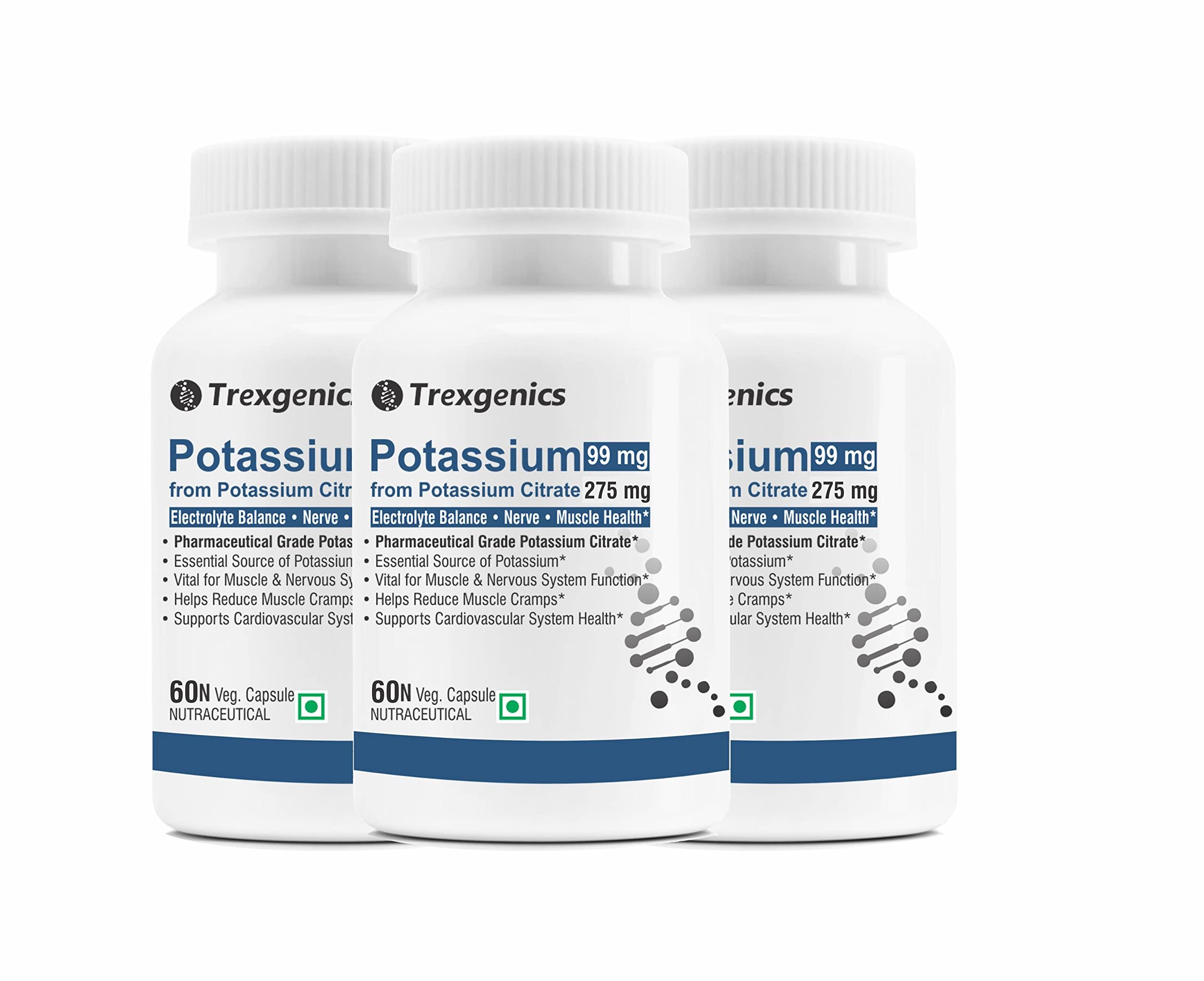 Trexgenics Trexgenics POTASSIUM CITRATE (K 99) 310 mg Electrolyte Balance, Nerve & Muscle Health VEGAN & NON-GMO (60 Vcaps) (Pack of 3)