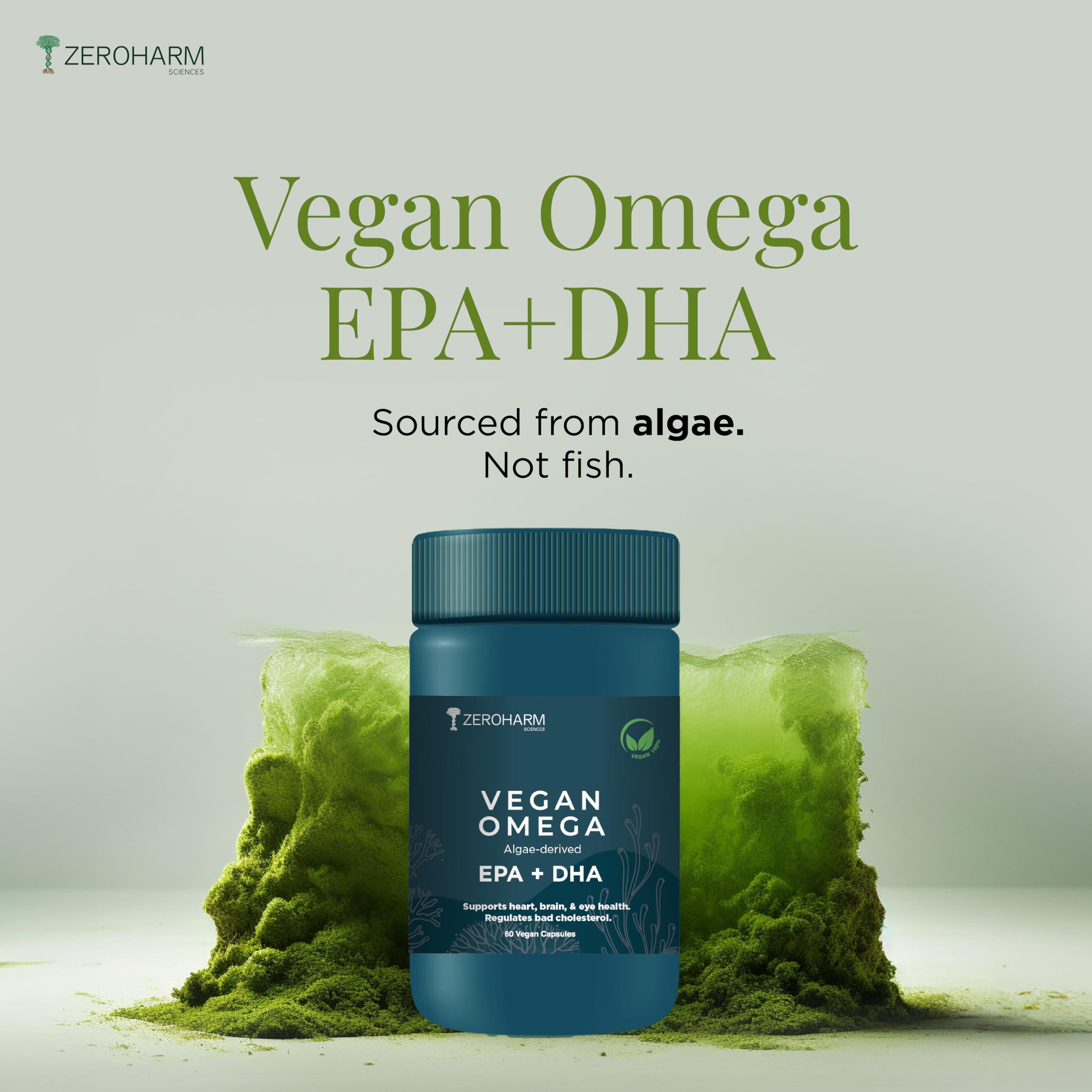 ZEROHARM ZEROHARM Vegan Omega (EPA+DHA) | Supplement for men, women, and kids | Better health for the eyes, skin, muscles, bones, and joints | Sourced from algae | 60 Caps