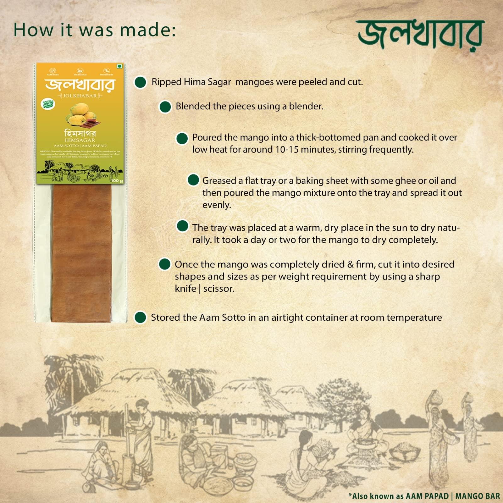 JOLKHABAR JOLKHABAR | HIMSAGAR - FAZLI AAM SOTTO Combo Pack | Himsagar - Fazli Mango Aam Papad | Aam Shotto | 100% Natural | Sundried | Authentic - Traditional - Handmade | Natural Sweetness of Mango | 200gm Pack (100gms each)