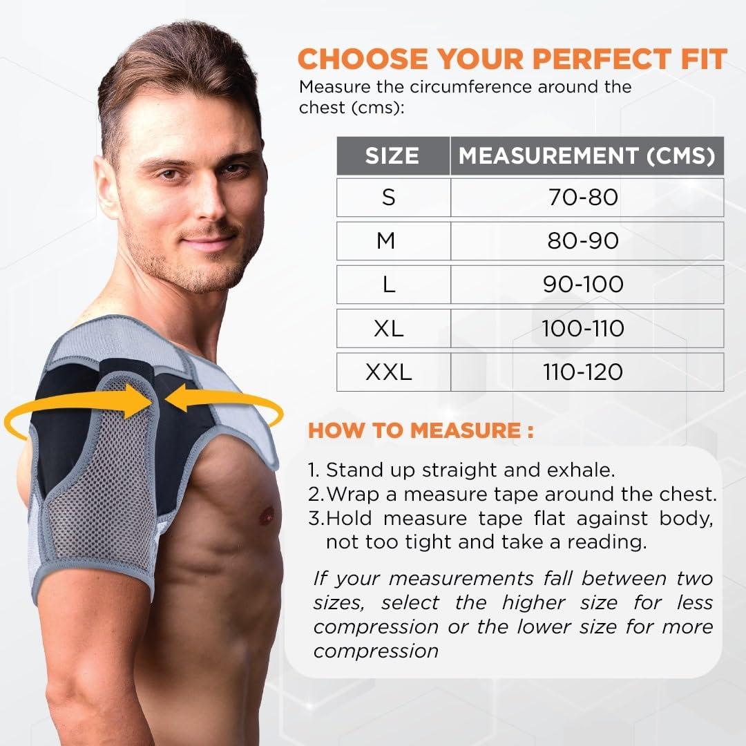 Vissco Vissco Shoulder Support, Shoulder Immobilizer With Adjustable Stretchable Strap, Better Immobilization, Pain Reliever For Rotator cuff injury, Post paralysis - Medium (Grey)