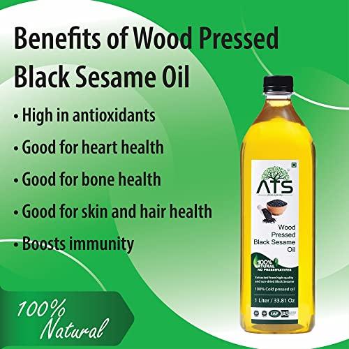 ATS ATS 100% Wood Pressed Black Sesame Oil 1 Litre Pet Bottle, Kacchi Ghani/Mara Chekku, Black Sesame Oil, Kalatil ka tel, Gingelly Oil, Natural, Chemical-Free, Wood Pressed Coconut Oil for Cooking