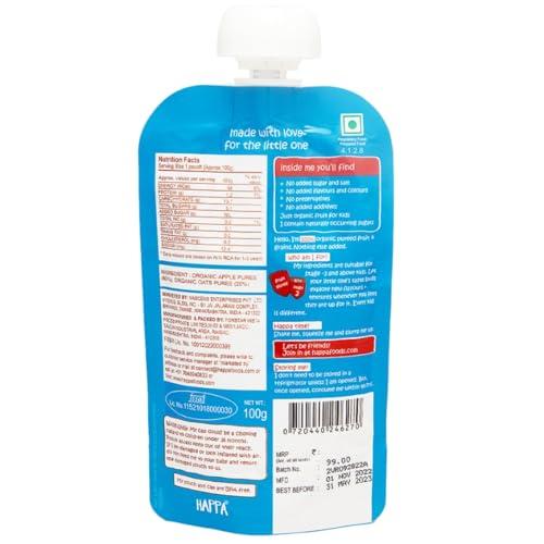 HAPPA Happa Organic, (Apple + Oat Puree), 3 Pouch 100g Each