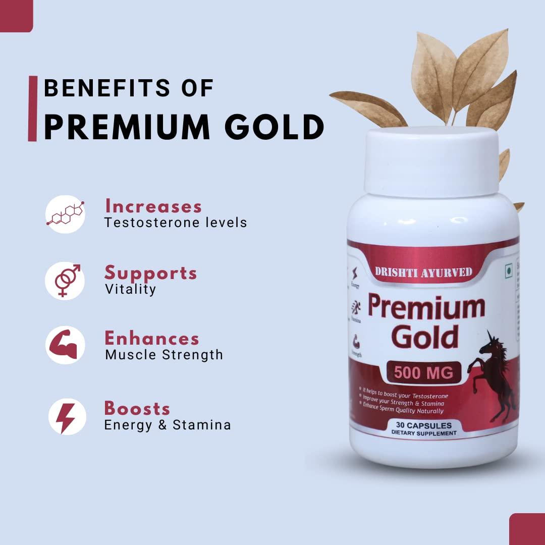 Generic Drishti Ayurved Premium Gold 500 MG | Rejuvenate Stamina & Strengthening muscles