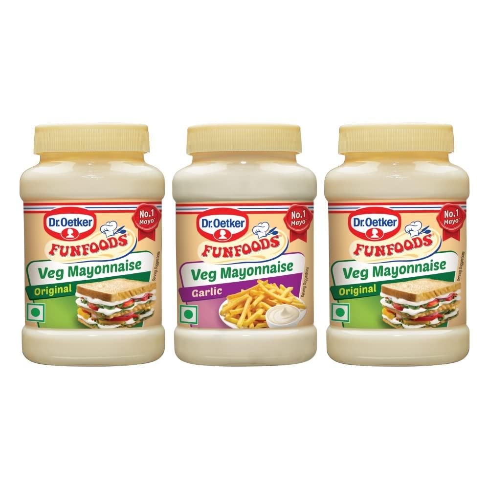 Dr. Oetker Dr. Oetker FunFoods Vegetarian Mayonnaise Combo - Veg Mayonnaise Original 250g (Pack of 2) and Garlic Mayonnaise 250g (Pack of 1)