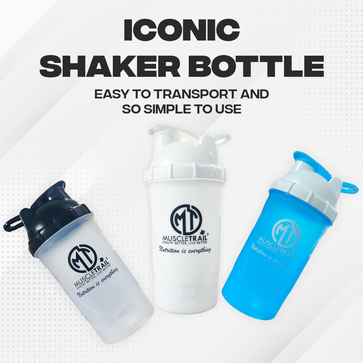 MUSCLETRAIL MUSCLETRAIL Muscle Trail Gym Shaker Bottle - 600ml Leakproof Protein Shaker/Sipper for whey Protein, Pre-Workout, BCAA & Water - BPA Free Plastic, Pack of 1 (White)