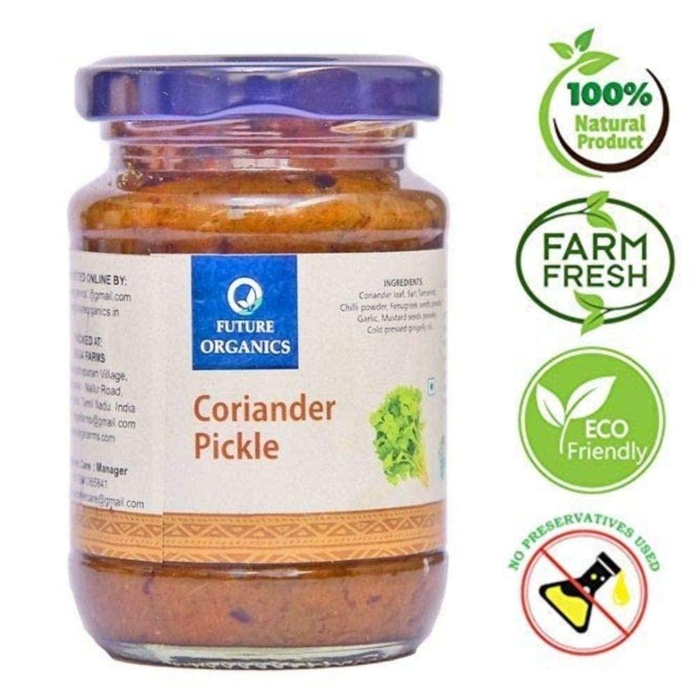 FUTURE ORGANICS Eat Oragnic! Be Organic!! Future Organics Premium Coriander Pickle - Pack of 2 (160 Grams Each) 100% Fresh Achar with Homemade Taste & Pure Natural Healthy Ingredients