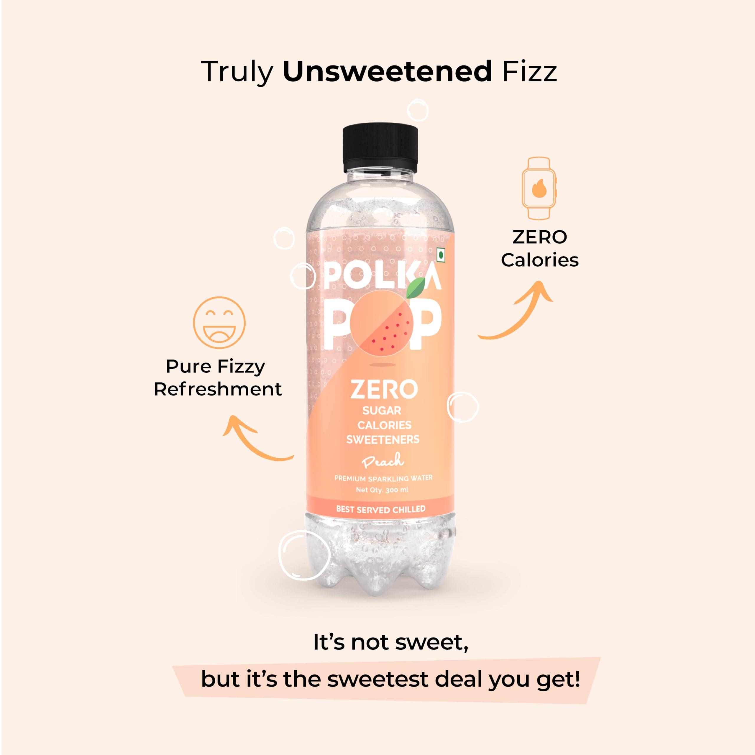 POLKA POP POLKA POP Peach Flavoured Sparkling (Fizzy) Water | Pack of 24 (350ml Each) | 100% Natural Flavour | Zero Sugar & Zero Calories | No Aspartame or Stevia