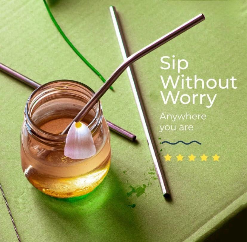 RUDRA INDUSTRIES Ruda Industries Stainless Steel Straws, Set of 5, with Cleaning Brush,Metal Straws for Drinking,2 Strait Straw,2 Bend Straw,1CLEANING Brush,Reusable Straw (1pcs)