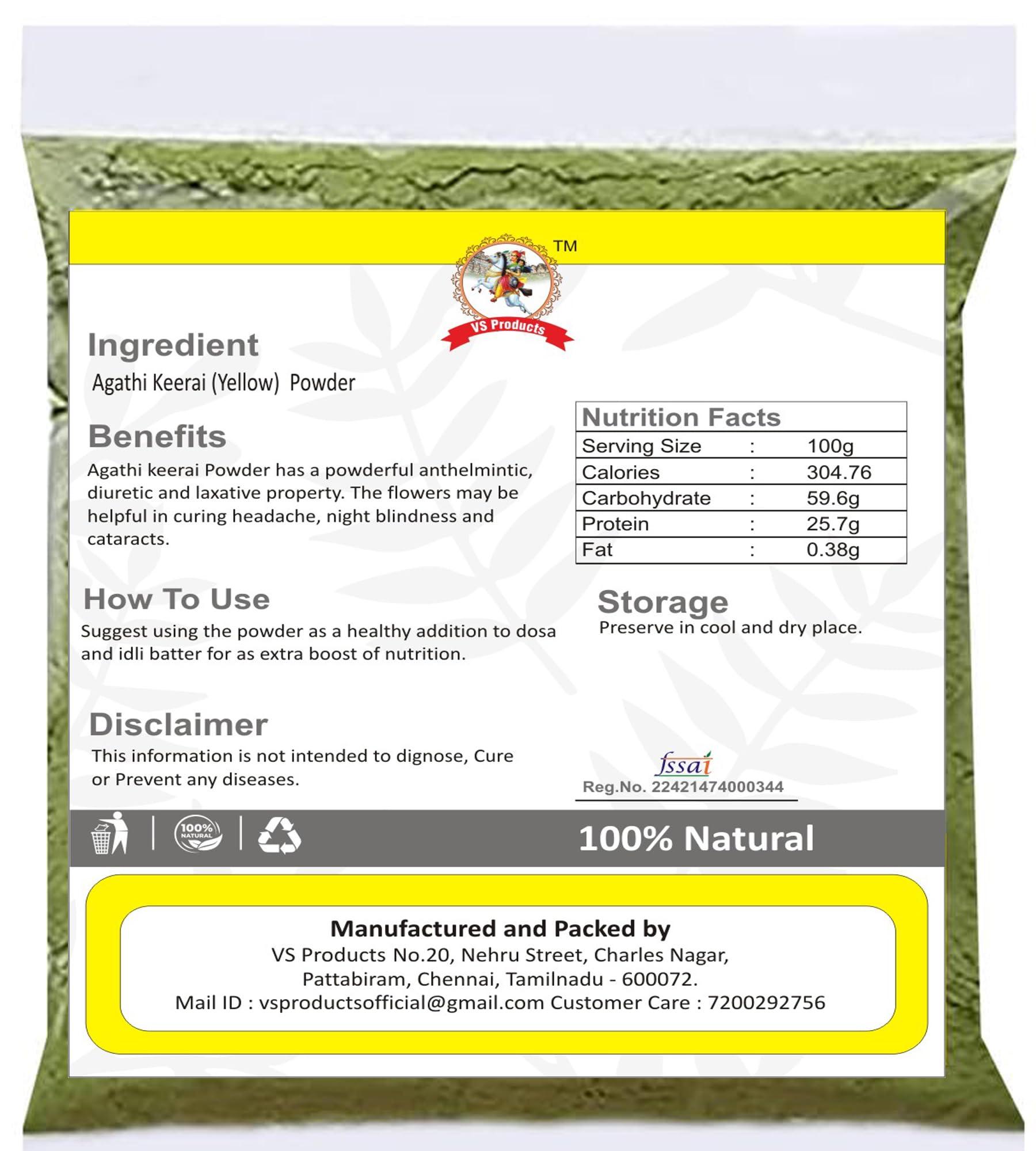 VS Products VS Products Seemai Agathi Keerai Powder,700g, Alata Cassia, Alata Leaves Powder, Agasti, Agastya, Bak Phul Leaves Powder, Dirghaphalaka Powder,(Pack of 7 X 100gm)