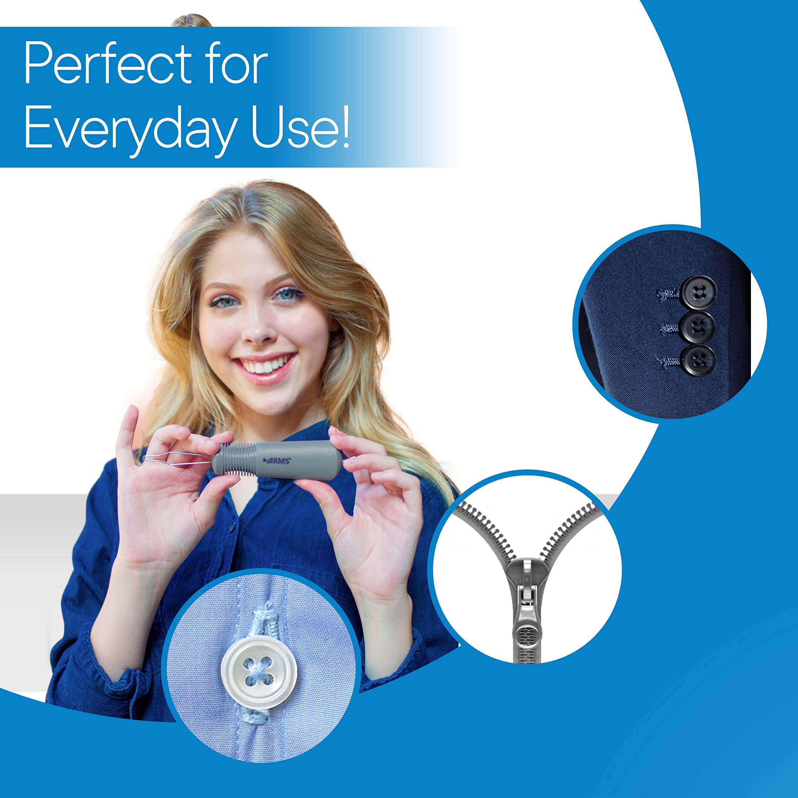 RMS Button Hook with Zipper Pull by RMS | Comfort & Wide Grip | Shirt & Coat Buttoning Aid Ideal for Limited Dexterity Caused by Arthritis (Grey)