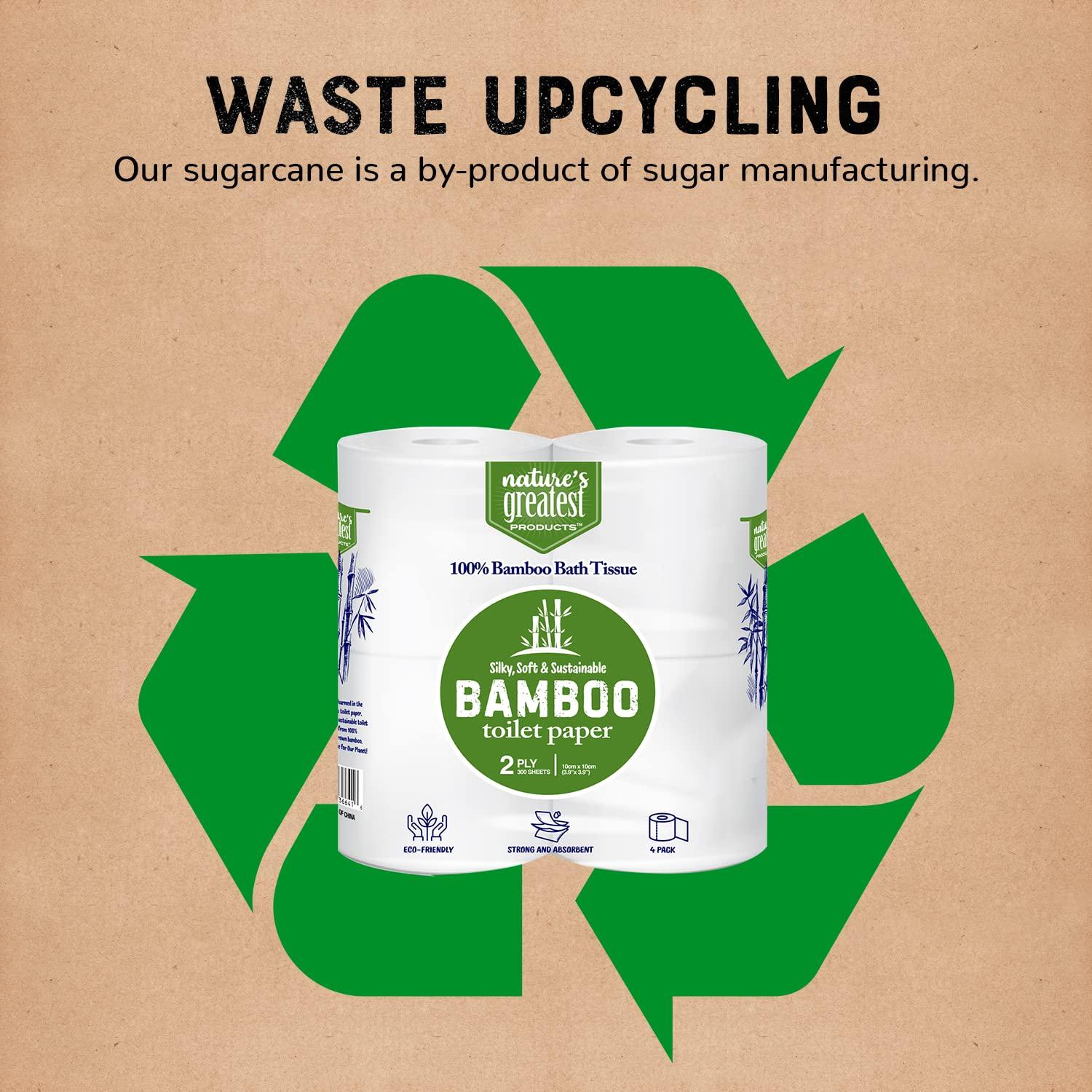 Nature\'s Greatest Foods Nature\'s Greatest, 100% Bamboo & Sugarcane Toilet Paper, 2 Ply, 300 Sheets, 4 Rolls