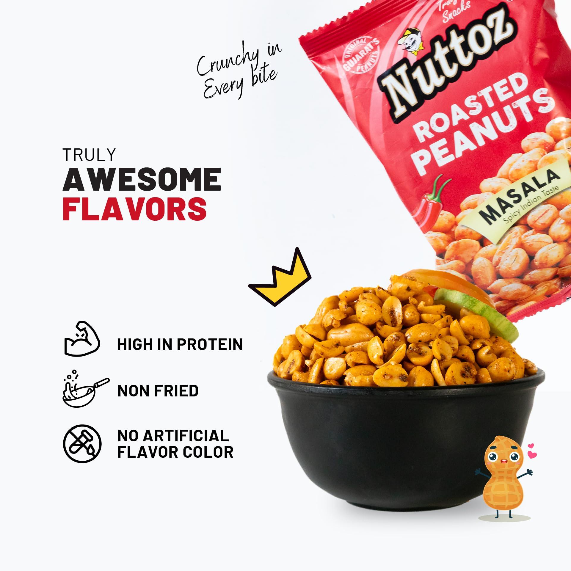 Nuttoz Nuttoz Masala Peanuts Roasted - Spicy Roasted Peanuts (Mungfali) - NonFried Healthy Ready to eat Snacks & Namkeen (pack of 2 x 140 Gm)