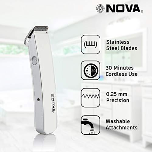 Nova Nova NHT - 1047 Pro Skin Rechargeable Cordless: 30 Minutes Runtime Beard Trimmer for Men (White)