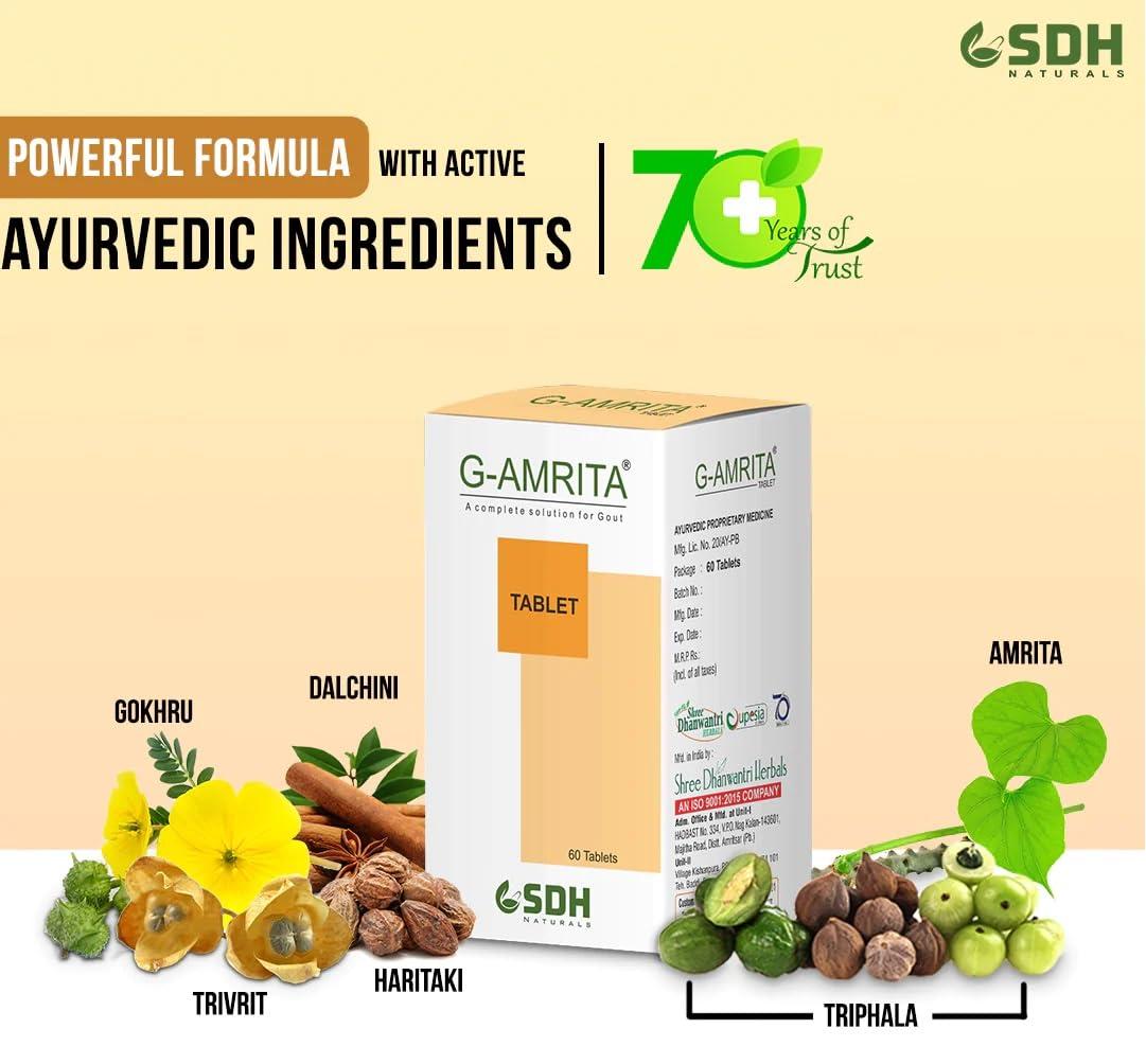 Generic SDH Natural\'s G Amrita Tablets - Helps in Gout, Joint Pain Relief by Healthy Uric Acid Level, Helps Reduce Swelling and Pain, Natural Supplement for Joint care, Ayurvedic (Pack of 2) (120 Tablets)